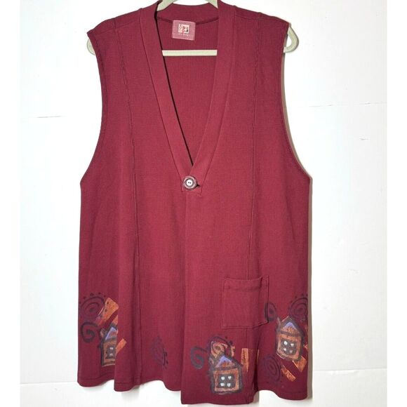 Blue Fish Clothing Vest Sz 1 L 1X Lagenlook Art Waffle Tunic Cabin‎ Painted READ - Picture 1 of 11
